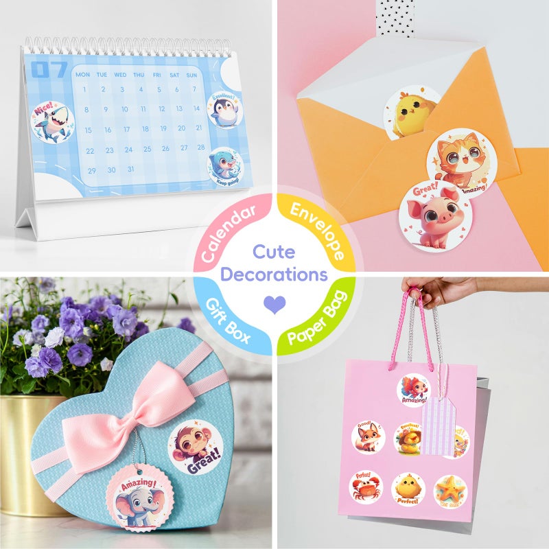 JIXZEN 1.5 Inch Animal Stickers for Kids, 3 Rolls 1500 PCS Cute Stickers for Toddlers 2-4 Years, 24 Designs Farm/Ocean/Wild Motivational Sticker for Potty Training Rewards, Classroom Teacher Supplies - Image 5